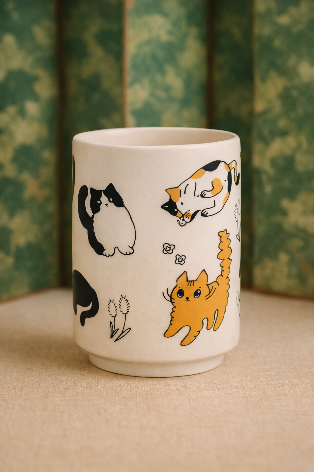Japanese Yunomi Teacup - Playing Cats